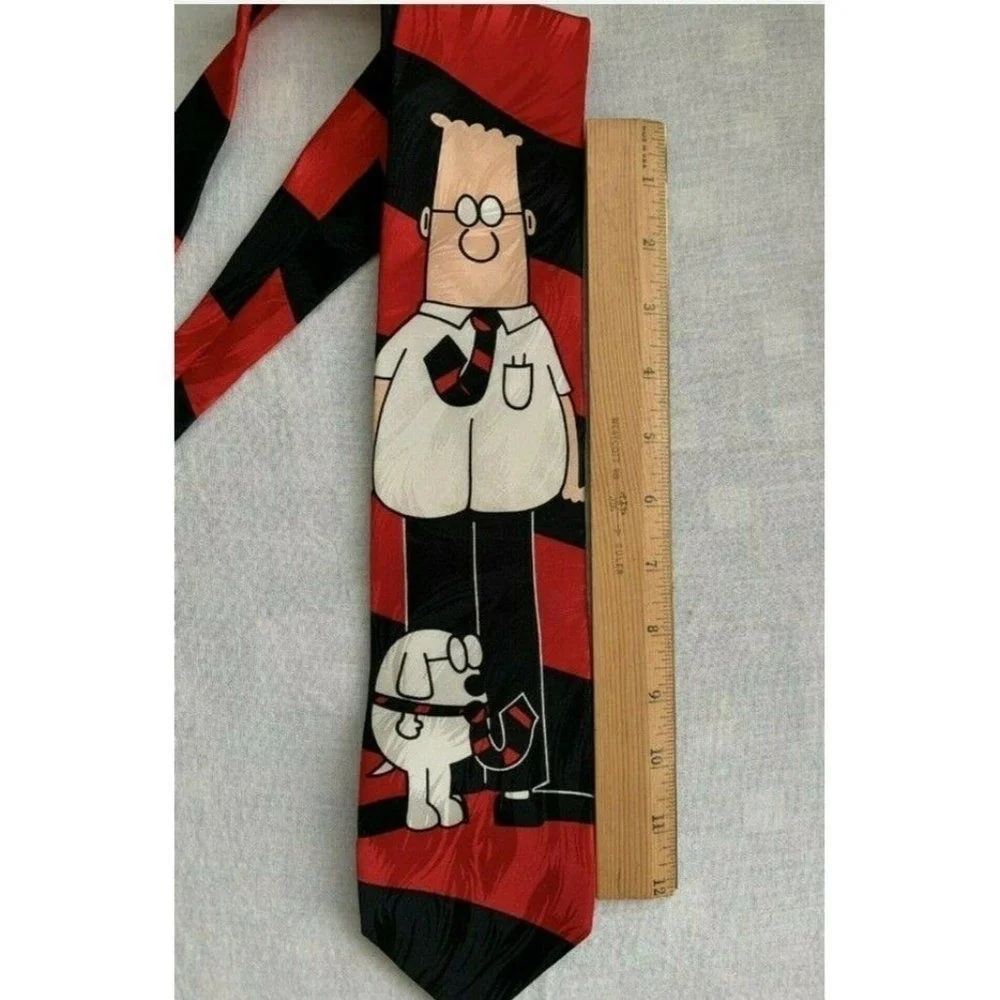 Dilbert mens tie necktie Dog Red Black Silk